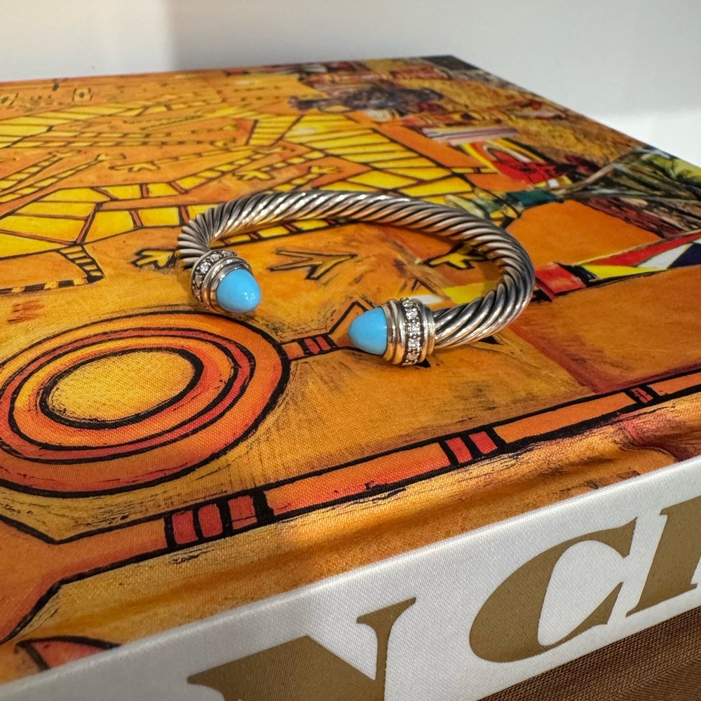 David Yurman Turquoise and Diamond Cable Bracelet